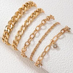 Jewels Galaxy Women Set of 5 Gold-Plated Link Bracelet-11