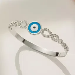 KARISHMA KREATIONS Unisex Silver-Plated Cubic Zirconia Tribal Kada Bracelet-15