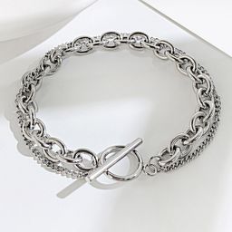 Peora Men Silver-Plated Stainless Steel American Diamond Studded Link Bracelet-33