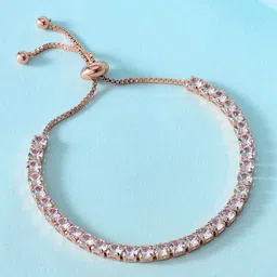 Jewels Galaxy Rose Gold Plated Round Cut Cubic Zirconia Matrix Tennis Bracelet-image-98