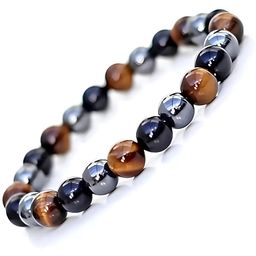 KARISHMA KREATIONS Men Tiger Eye Obsidian Hematite Elasticated Bracelet-image-89