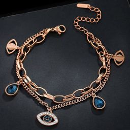 Jewels Galaxy American Diamond Rose Gold-Plated Link Bracelet-13
