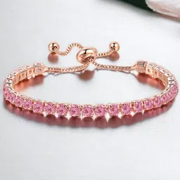 Jewels Galaxy Rose Gold Plated Round Cut Cubic Zirconia Matrix Tennis Bracelet-7