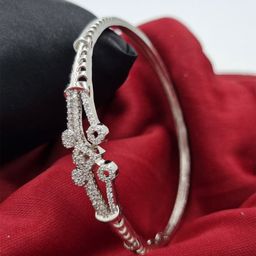 Anouk Brass American Diamond Silver-Plated Kada Bracelet-30