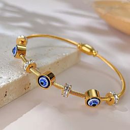 MEENAZ Gold-Plated Stainless Steel American Diamond Studded Bangle-Style Bracelet-image-38