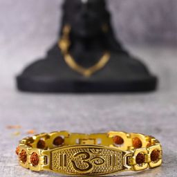 Japam Unisex Gold-Plated Om Grid Rudraksha Wraparound Bracelet-image-29