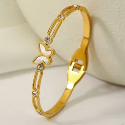 Jewels Galaxy Gold-Plated Mother of Pearl Cuff Bracelet-picture-40