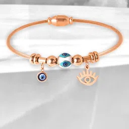 MEENAZ Stainless Steel American Diamond Rose Gold Plated Kada Bracelet-image-16