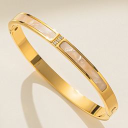 Jewels Galaxy Mother of Pearl Gold-Plated Bangle-Style Bracelet-image-11