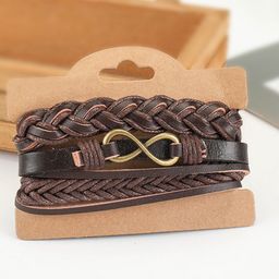 Peora Men Set of 3 Leather Gold-Plated Multistrand Bracelet-image-42