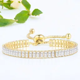 Jewels Galaxy Gold Plated Rectangular Cut Cubic Zirconia Matrix Tennis Bracelet-36