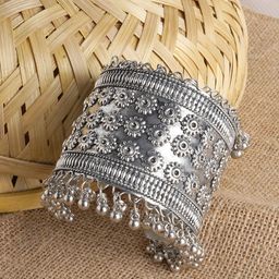 TEEJH Oxidised Silver-Plated Cuff Bracelet-23