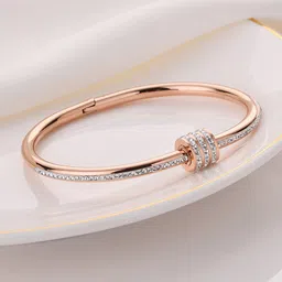 Jewels Galaxy Rose Gold Plated American Diamond Studded Bangle Style Bracelet-33