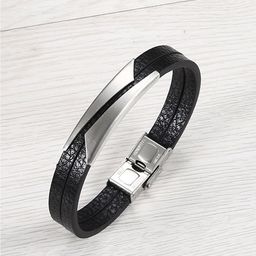 Peora Men Silver-Plated Leather Cuff Bracelet-picture-4