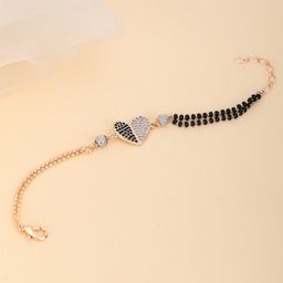 Adwitiya Collection Gold-Plated Stone Studded Heart Shape Beaded Mangalsutra Bracelet-image-73