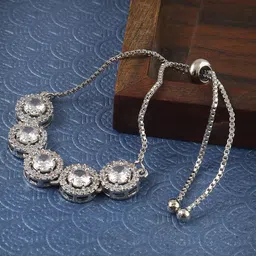 Jewar Mandi Women Silver-Plated Cubic Zirconia Charm Bracelet-image-46