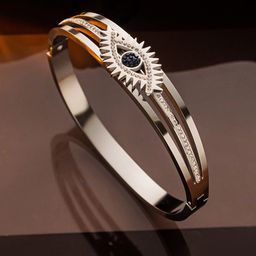 Jewels Galaxy Stainless Steel Silver Plated American Diamond Studded Evil Eye Bracelet-image-21