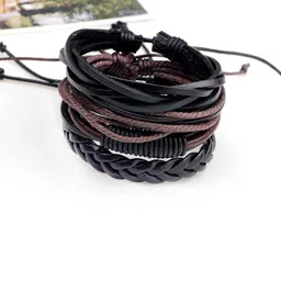 YouBella Men Set Of 4 Leather Wraparound Bracelet-image-10
