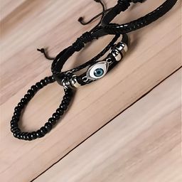 KARISHMA KREATIONS Set Of 3 Artificial Beads Evil Eye Leather Bracelets-5