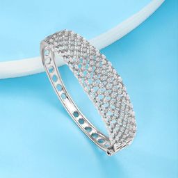 Peora Silver-Plated Cubic Zirconia Kada Bracelet-image-54