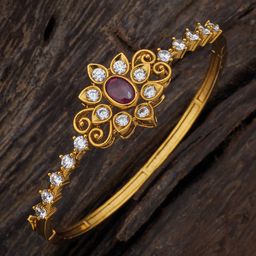 Kushal's Fashion Jewellery 92.5 Pure Silver Antique Gold-Plated Kada Bracelet-14