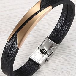 ZIVOM Men Rose Gold Leather Rose Gold-Plated Wraparound Bracelet-image-14