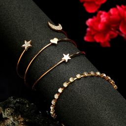 Celena Cole Women Gold-Plated & White Kada Bracelet Pack Of 4-17