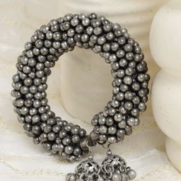 Moedbuille Women Brass Ghungroo Studded Tribal Design Oxidised Bangle-Style Bracelet-picture-45