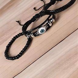 KARISHMA KREATIONS Set Of 3 Silver-Plated Multistrand Leather Bracelet-image-50