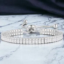 Designs & You Silver Plated Rectangular Cut Cubic Zirconia Matrix Tennis Bracelet-13