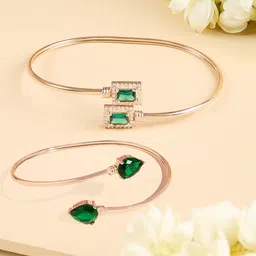 Zaveri Pearls Set Of 2 Rose Gold-Plated Brass Cubic Zirconia-Studded Kada Bracelet-17