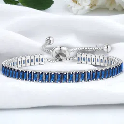 Jewels Galaxy Silver Plated Rectangular Cut Cubic Zirconia Matrix Tennis Bracelet-15