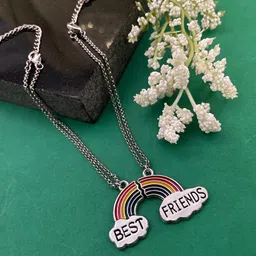 Digital Dress Room Unisex Set Of 2 Silver-Plated BEST FRIENDS Rainbow Couples Bracelet-4