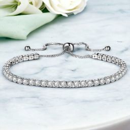 Designs & You Silver Plated Round Cut Cubic Zirconia White Matrix Tennis Bracelet-24
