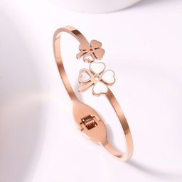 Jewels Galaxy Rose Gold-Plated Mother of Pearl Bangle-Style Bracelet-15