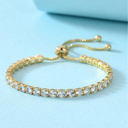 Designs & You Gold Plated Round Cut Cubic Zirconia White Matrix Tennis Bracelet-picture-38