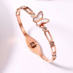 Designs & You Stainless Steel Mother of Pearl Rose Gold-Plated Cuff Bracelet-11