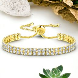 Jewels Galaxy Gold Plated Dual Strand Round Cut Cubic Zirconia Matrix Tennis Bracelet-image-66