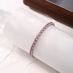 Designs & You Silver Plated Round Cut Cubic Zirconia Pink Matrix Tennis Bracelet-49