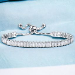 Jewels Galaxy Silver Plated Rectangular Cut Cubic Zirconia Matrix Tennis Bracelet-image-30