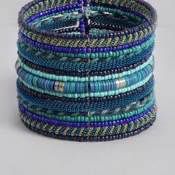 RICHEERA Women Blue & Green Beaded Cuff Bracelet-58