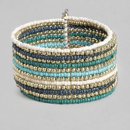 RICHEERA Women Blue & Green Beaded Cuff Bracelet-image-11