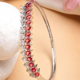 ZENEME Women Brass Cubic Zirconia Rhodium-Plated Kada Bracelet-4