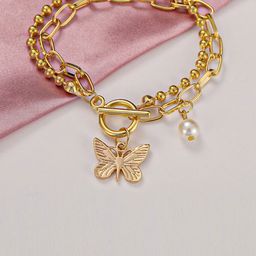Jewels Galaxy Women Gold-Plated Butterfly Inspired Link Bracelet-image-29