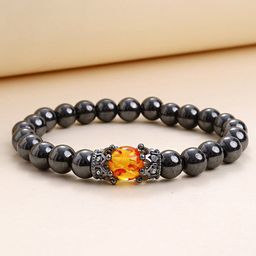 Yellow Chimes Men Black Beaded Stretchable Bracelet-picture-10