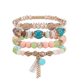 Yellow Chimes Women Gold-Toned & Green Stone Beaded Layered Pearl Charm Hanging Bracelet-21
