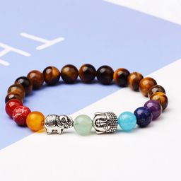 Yellow Chimes Unisex Brown & Blue Devine Budha Elephant 7 Chakra Healing Bracelet-56