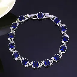 Yellow Chimes Women Blue & Silver-Toned Crystals Rhodium-Plated Link Bracelet-15