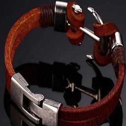 UNIVERSITY TRENDZ Men Brown Leather Stainless Steel Anchor Stylish Wrist Bracelet For Men-32