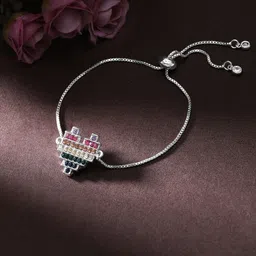 Rubans Voguish Silver-Plated CZ Charm Bracelet-image-58